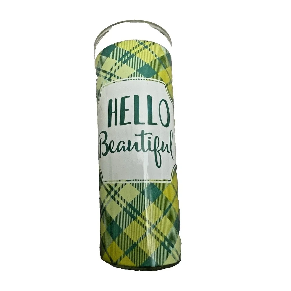 Set of 4 2 FL OZ TALL GREEN+YELLOW PLAID SHOOTERS SHOT GLASSES Girly Girl Saying